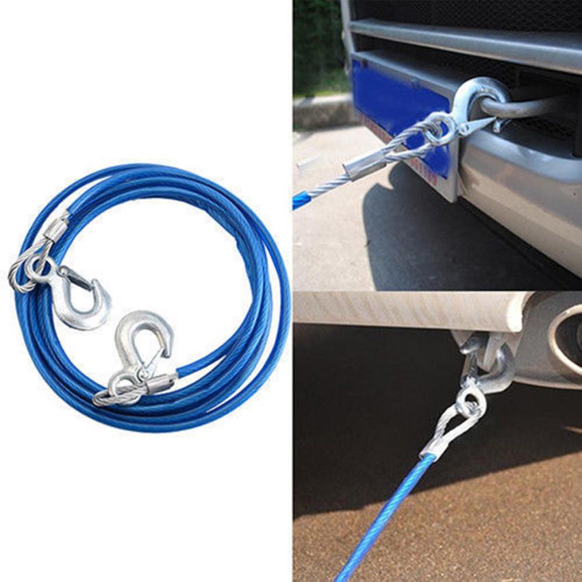 4M 5Tons Car Tow Cable Towing Strap Rope with Hooks Emergency Heavy Duty 8.8