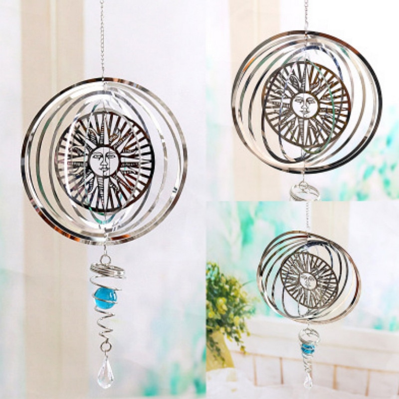 3D Wind Spinner Stainless Steel 360° Spiral Wind Chimes Indoor Outdoor Garden Decoration Snowflake Tree Mould Wind Chimes
