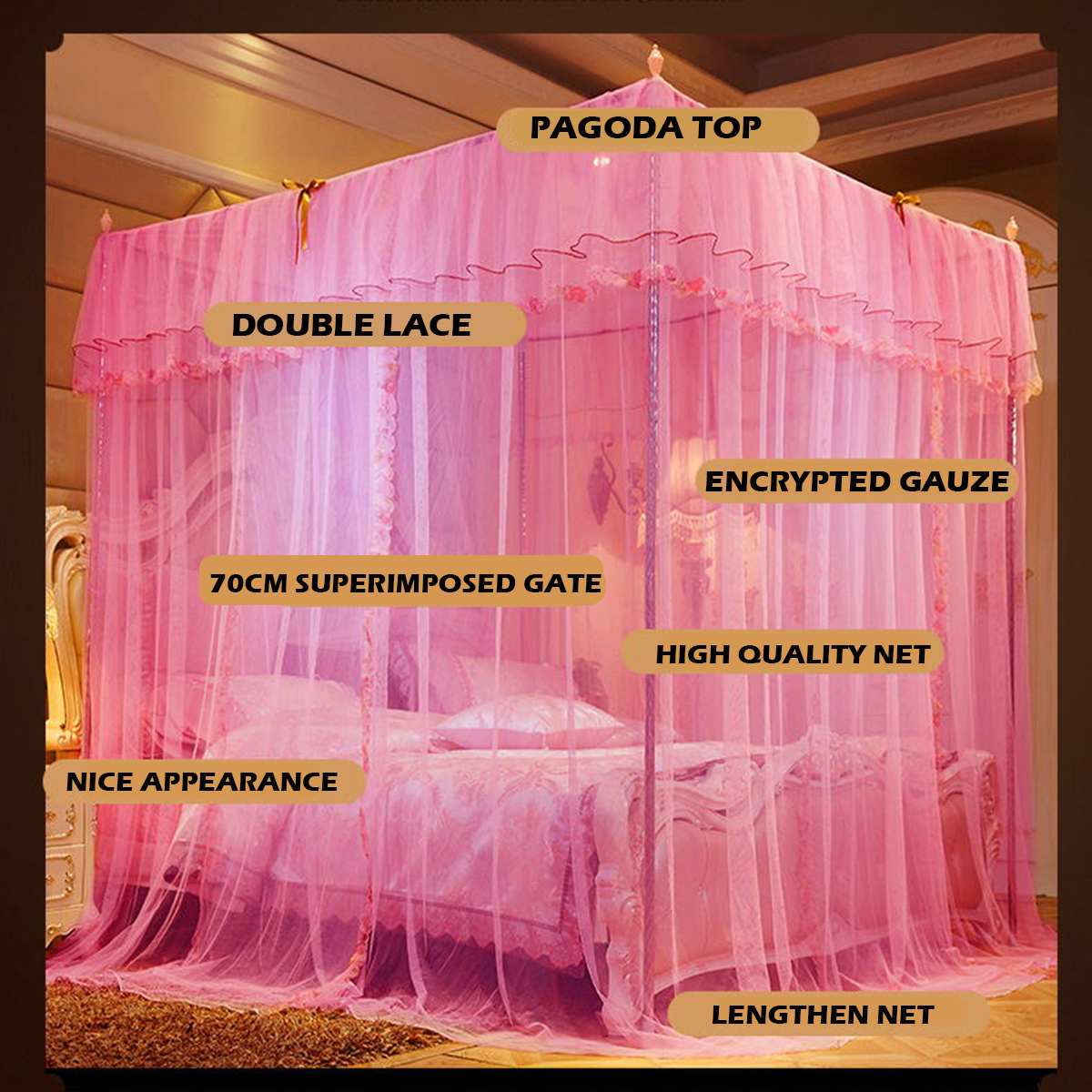 Estilo europeu 4 canto pós cama dossel mosquiteiro rede cheia cama decoração do quarto pendurado valance