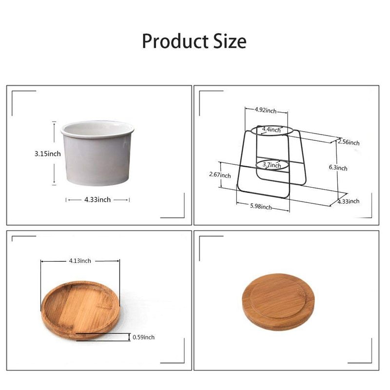 Jardinière Pots intérieur, 6.30 pouces plantes modernes et jardinières jardin céramique bol rond grande jardinière avec support/plateau en bambou pour Succ
