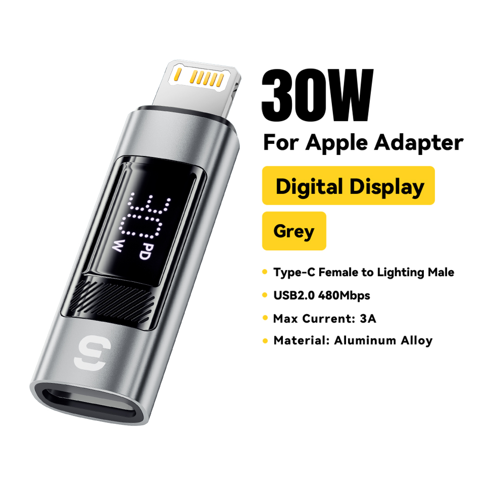 Essager USB C auf Beleuchtungsadapter für iPad 30 W Digitalanzeige OTG-Konverter für iPhone 15 14 13 12 Lightning-zu-Typ-C-Anschluss: Blau