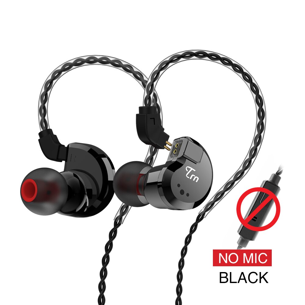 TRN V80 2DD + 2BA híbrido en la oreja ohr HIFI DJ Monitor correr deporte Auriculares auriculares con 2 pines desmontable: black no mic