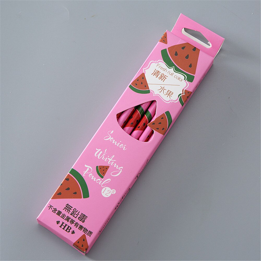 12 Stks/pak Verse Fruit Watermeloen Aardbei Potloden Met Gum Hb Zwart Lood Hout Standaard Potloden Set School Stationery: Roze