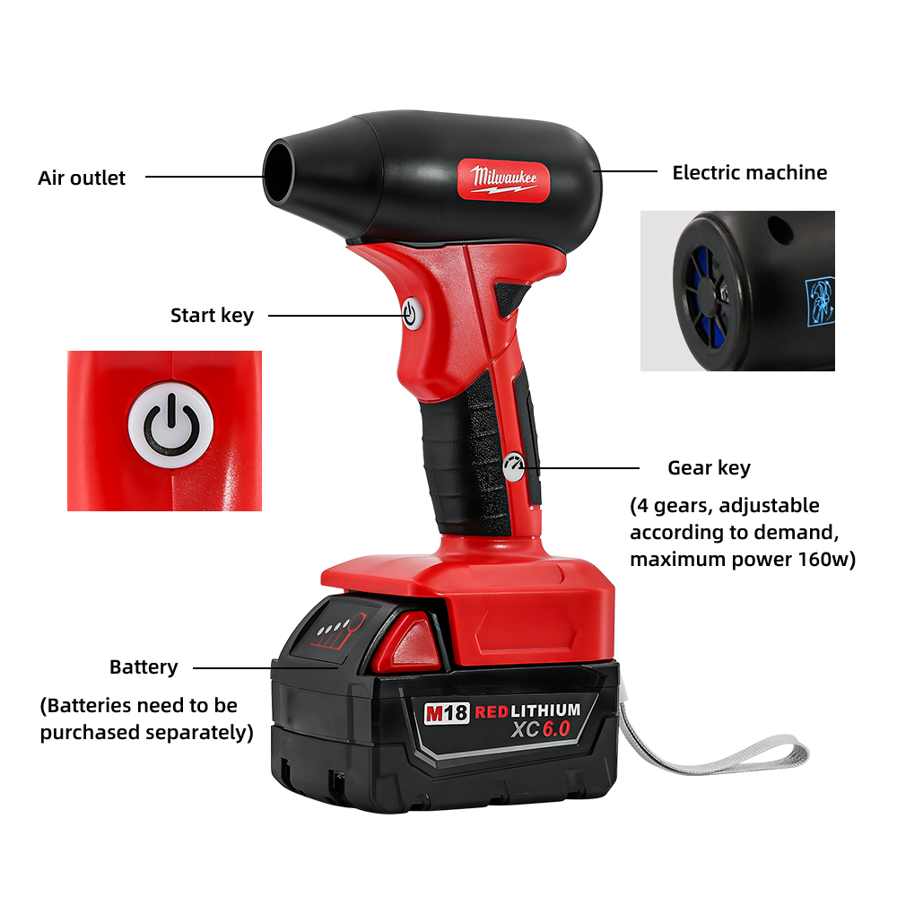 Milwaukee Brushless Electric Turbo Blowers Jet Fan 45M/S Violent 130000RPM Car Dryer Handheld Dust Blowing Tool For 18V Battery