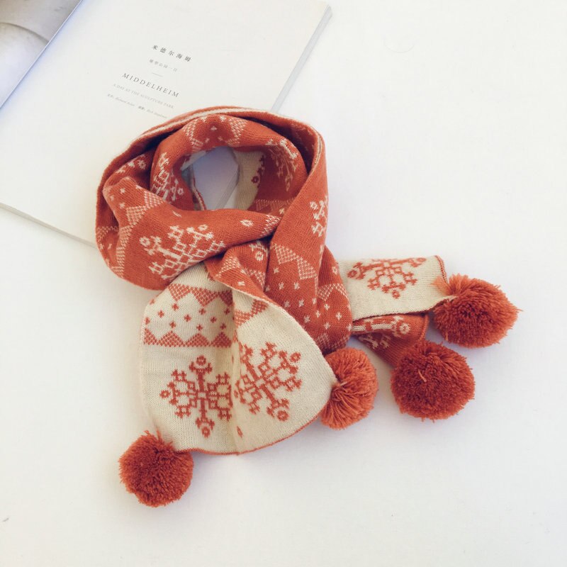 Basis gebreide sjaal gebreide colsjaal kleurrijke geruite sjaal speciaal voor kerstmis sneeuwvlokken sjaal scandinavische stijl kinderbreigoed: Oranje beige