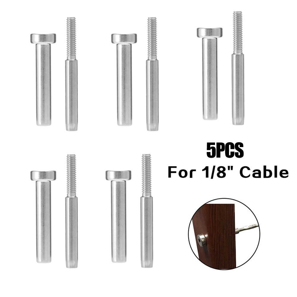 5PCS Stainless Steel Invisible Receiver Stud Swage End Fitting Cable Threaded Stud Terminal For 1/8" Cable Railing: 1  5pcs
