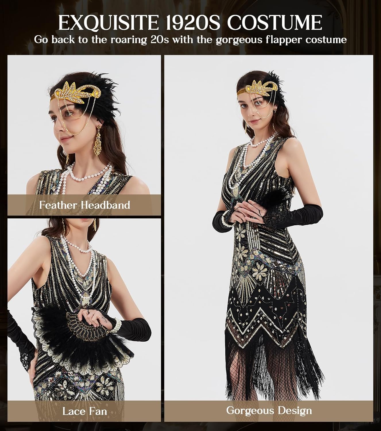 1920er-Jahre-Flapper-Kleider für Damen, Fransen-Pailletten, tolles Gatsby-Kleid für Damen mit 20er-Jahre-Accessoires, Roaring 20s-Kostüm