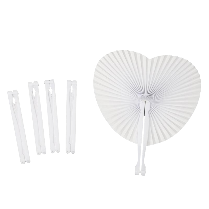 5 PCS Romantic Heart Shape Wedding Anniversary Hand Held Folding Paper Fan Party Heart White Blank Paper Folding Fans: Default Title