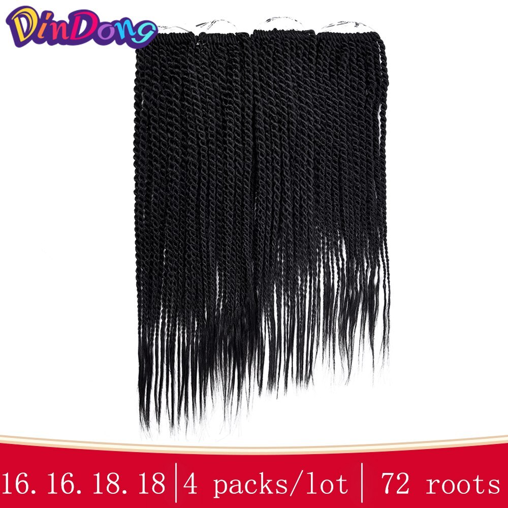 DinDong Senegalese Twist Hair 16'' 18 '' Crochet Braids 4 Pack Synthetic Senegal Braiding Hair 72 roots