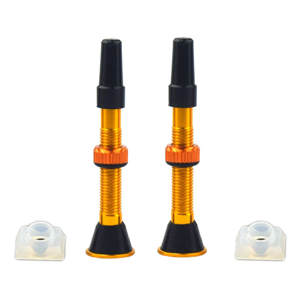 Bicycle Tire Valves 2pcs 40mm CNC Alloy Stem with Cap Tubeless Tire Presta Waterproof Cycling Element for MTB Mountain Road Bike: Gold