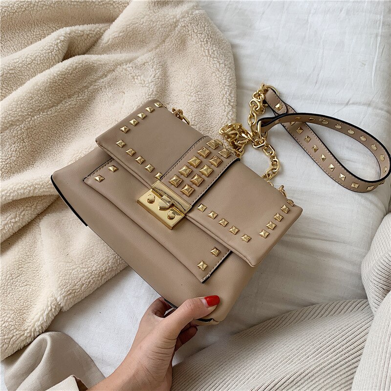 Original Rivet sac nouvelle coréenne serrure unique épaule sac de messager sac carré: Kaki