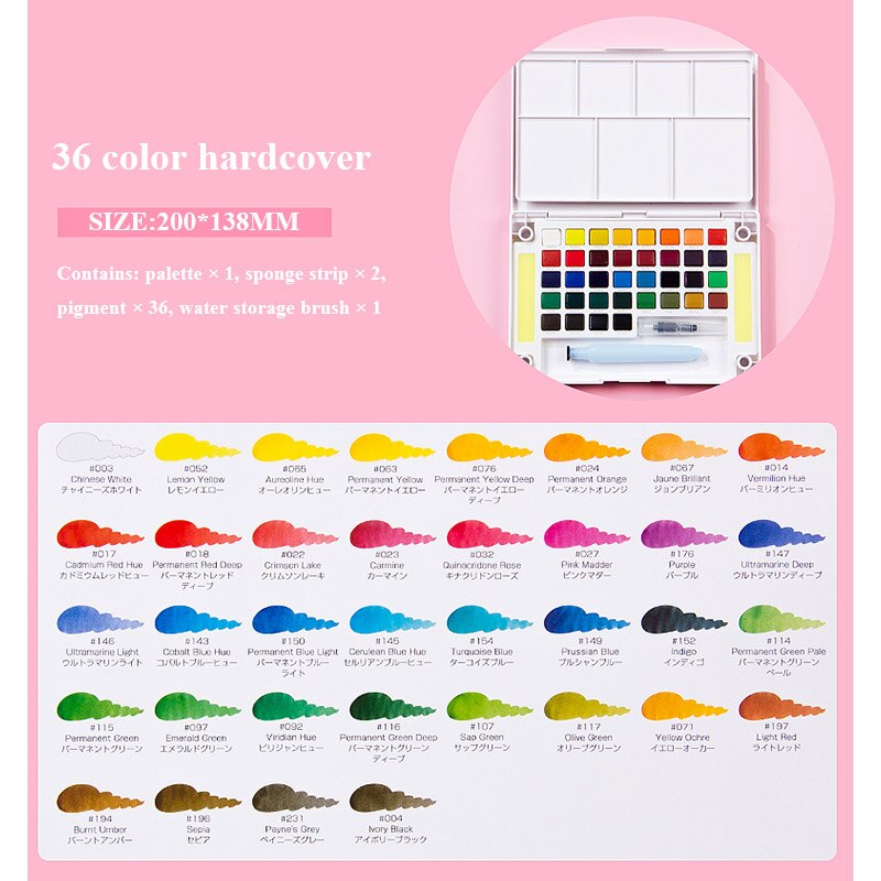 Sakura akvarel solid pigment maling sæt 12/18/24/30/36/48/60/72 farver lite / hardcover studerende håndmalede bærbare forsyninger: Indbundet -36 farver