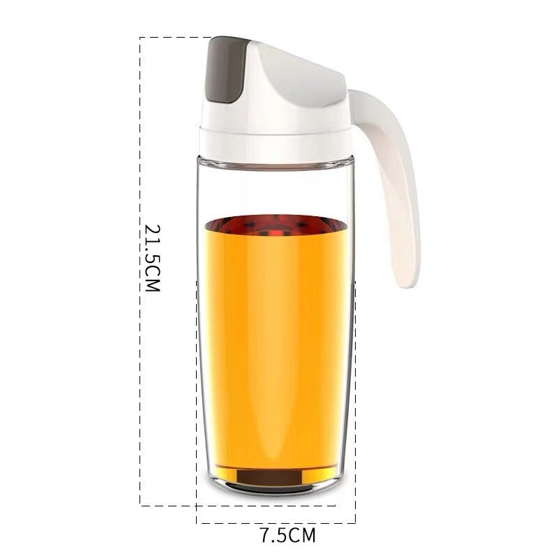 Automatic Opening and Closing Kitchen Oil Seasoning Cans with Capped Glass Condiments Leak-Proof Oil Vinegar Bottles Spice Jar: 600ml white