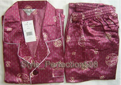 Og detaljhandel 2 stk herre pyjamas lange ermer dress s,m,l,xl,xxl ,3xl mr0010: Burgunder / Xxxl