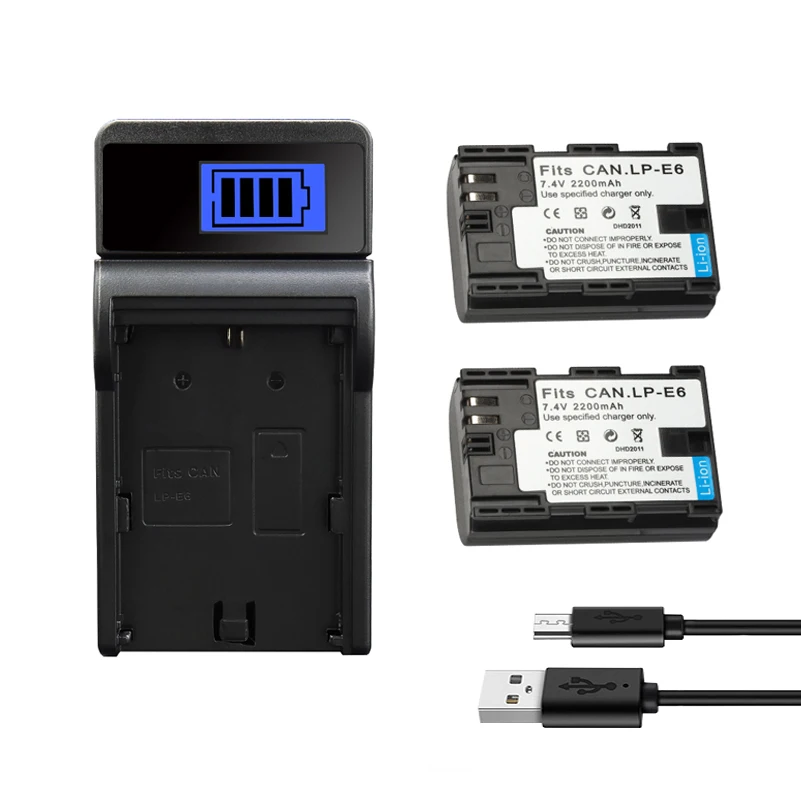 LP-E6 LP E6 cargador de batería para Canon EOS 5DS 5D 6D 7D 60D 60Da 70D Mark II Mark III 80D XC10 DSLR LPE6 2200mAh baterías: RED
