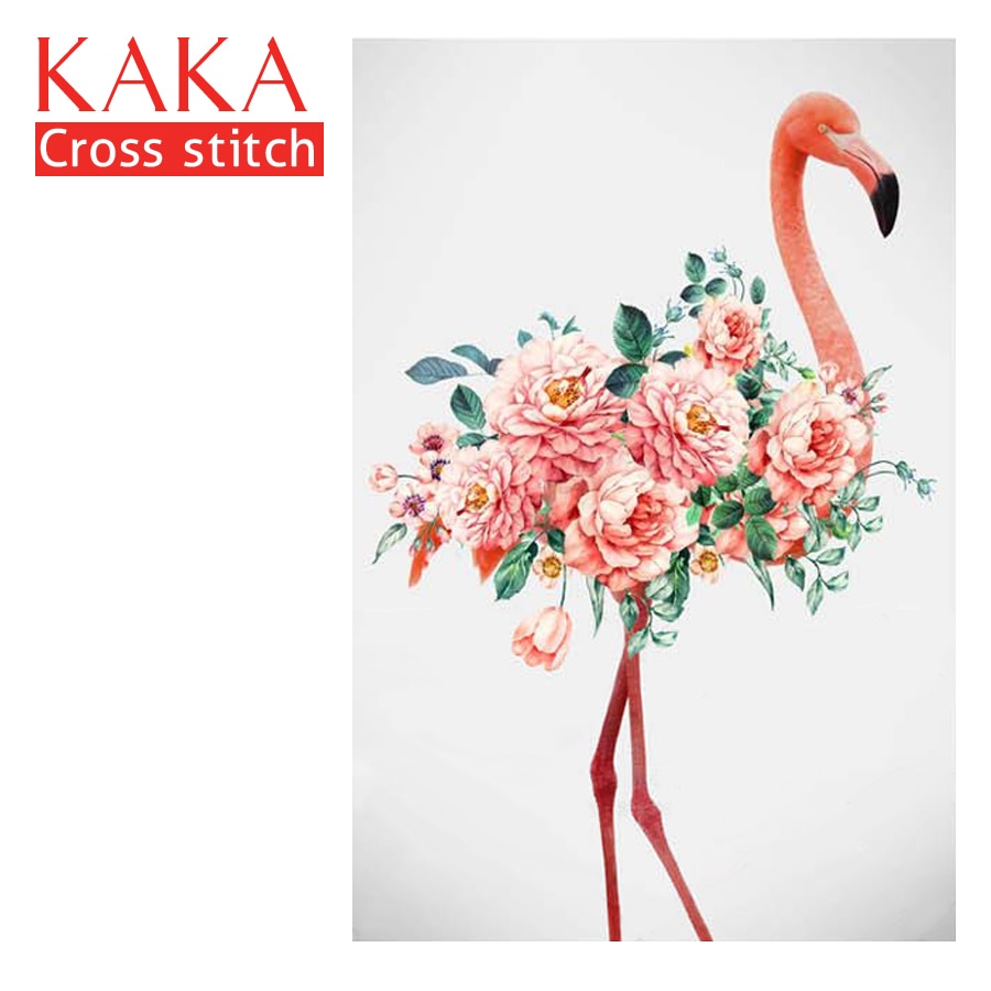 Kits de punto de cruz kaka, ,5d flores de flamenco, juegos de bordado con patrón impreso, ,11ct- lienzos, pintura para decoración del hogar