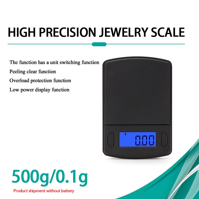 1 pièces Balance de haute précision Mini Balance de poche en plastique pour peser des bijoux en or: 500g-0.1g