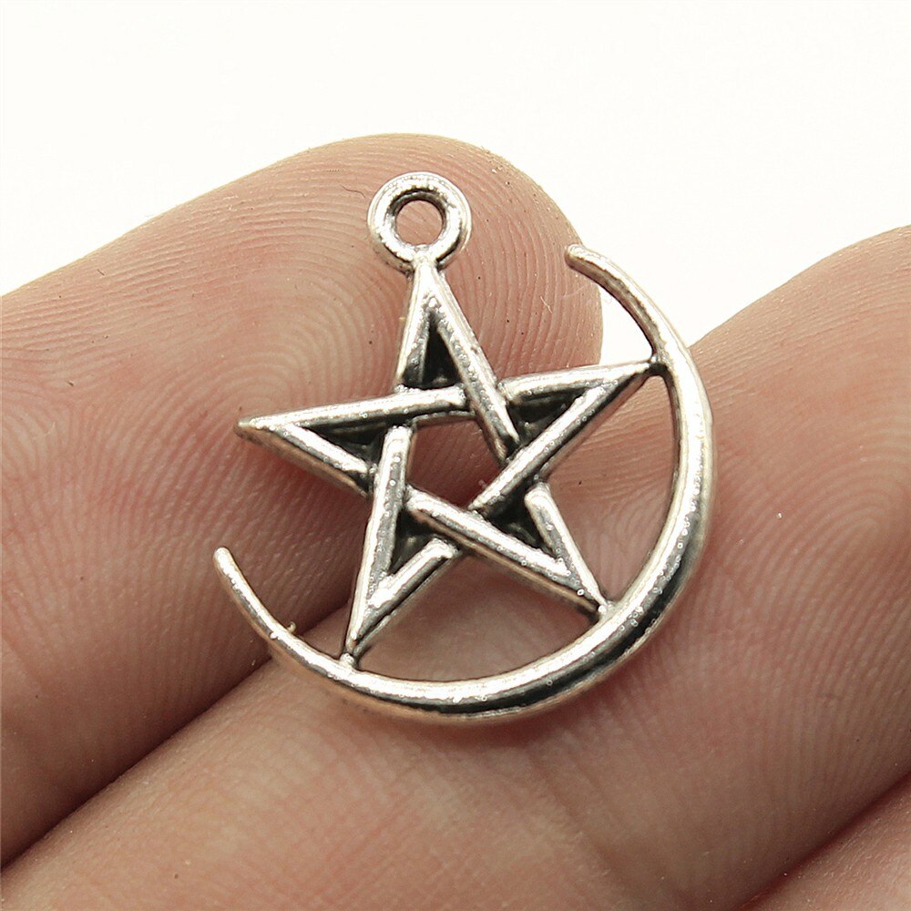 Pendentifs en forme d'étoile pentagramme, 20 pièces, pendentifs de couleur Bronze et argent, fabrication de bijoux anciens, artisanat fait à la main: 20x18mm-Silver