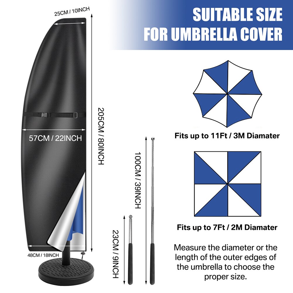 Patio Umbrella Cover Waterproof Umbrella Protective Cloth for 170-280CM Outdoor Umbrellas Market Parasol Covers with Push Rod