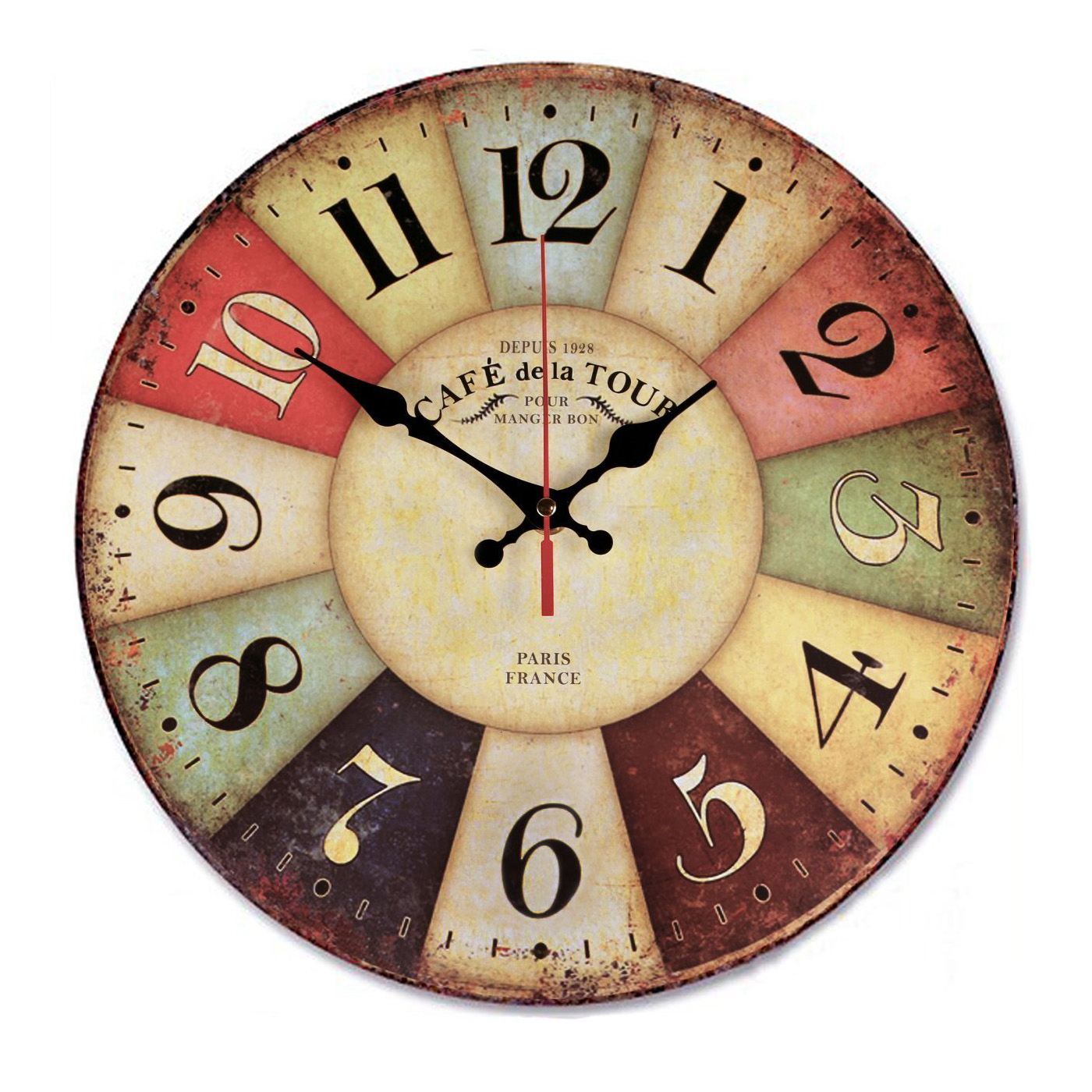 12 Inch Retro Wooden Wall Clock Ticking Wall Clocks Large Decorative Wood Atomic Analog Batt Farmhouse Decor Silent 50CL017