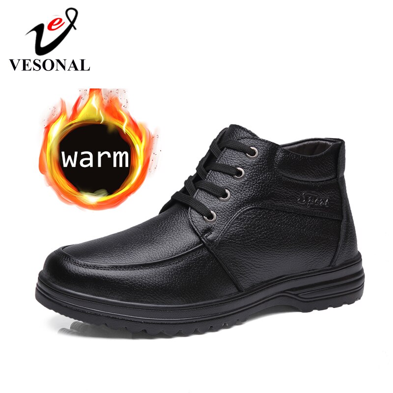 VESONAL Autumn Winter warm leather Ankle Men Boots snow Shoes fur plush classic Male Casual Boot Sneakers Footwear