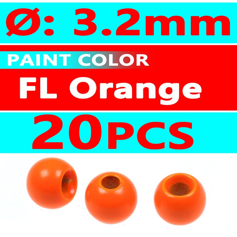 Wifreo 20PCS 3.2mm 1/8&quot; Colored Fly Tying Brass Beads Beadhead Nymph Stonefly Streamer Fly Fishing Trout Fly Material Rainbow: 20pcs FL orange 3.2