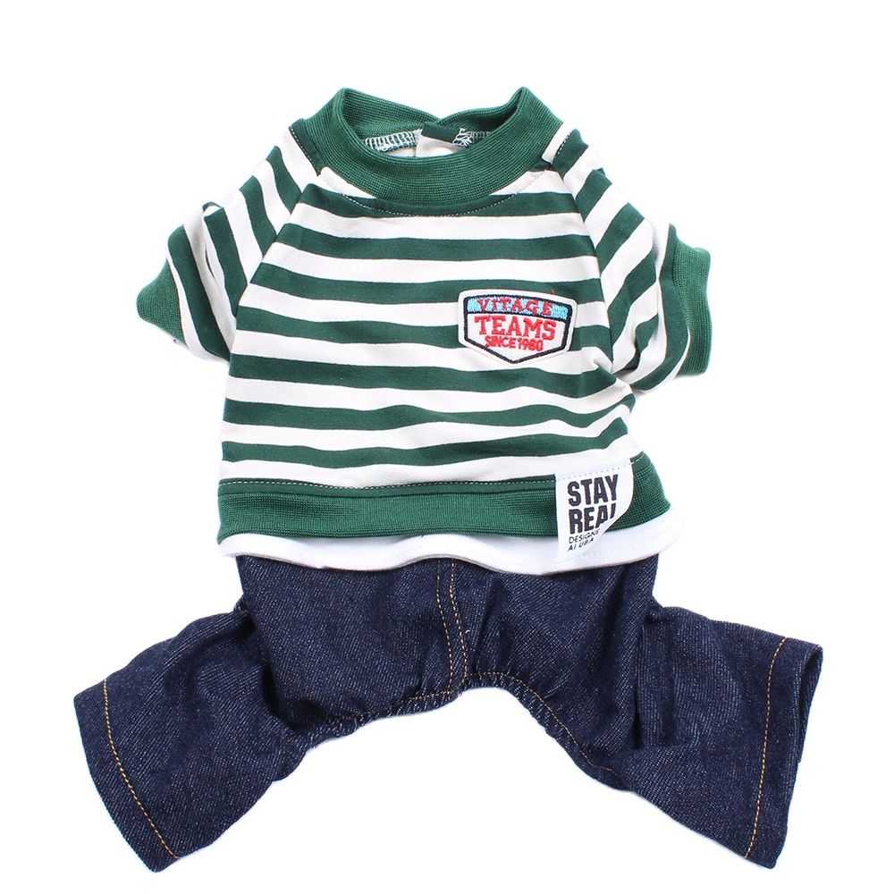 Classic Striped Pet Jumpsuit Dog Hoodie Denim Pants Cat Puppy Coat Jacket Autumn/Spring Clothes Apparel