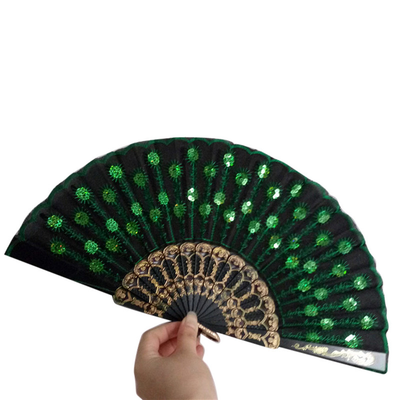 Craft Fans Spanish Lace Silk Folding Hand Held Dance Fan Flower Pattern for Party Wedding Home Practical #0509