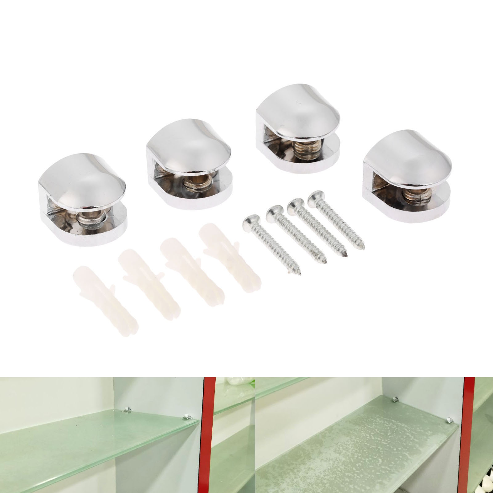 4 st/set utrymme glasklämmor justerbara väggmonterade glashylla klämfäste 5-6mm glastjocklek hållare 20mm x12mm x19mm