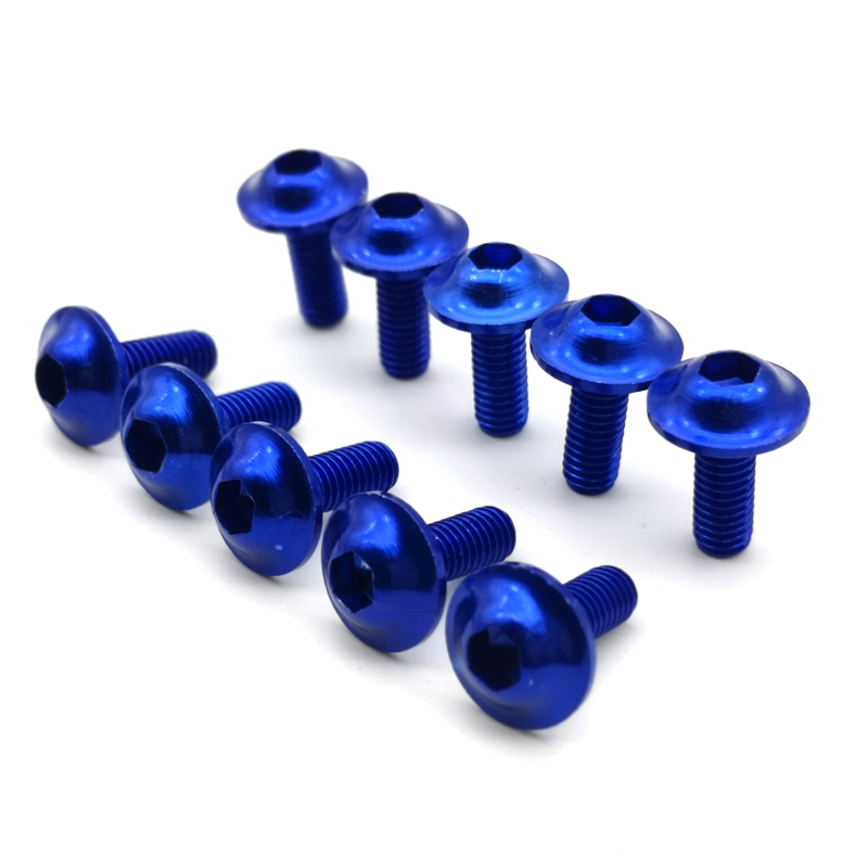 10 Uds. Tornillos de carenado de aluminio anodizado m6 x 20mm, negro, rojo, azul y dorado, tornillos para motocicleta