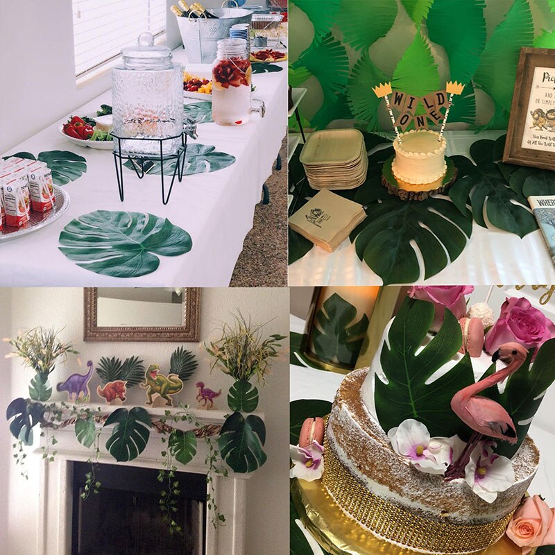 12Pcs Artificial Tropical Palm Leaves Hawaiian Beach Theme Wedding Party Leaves Jungle Party Table Decoration Accessories