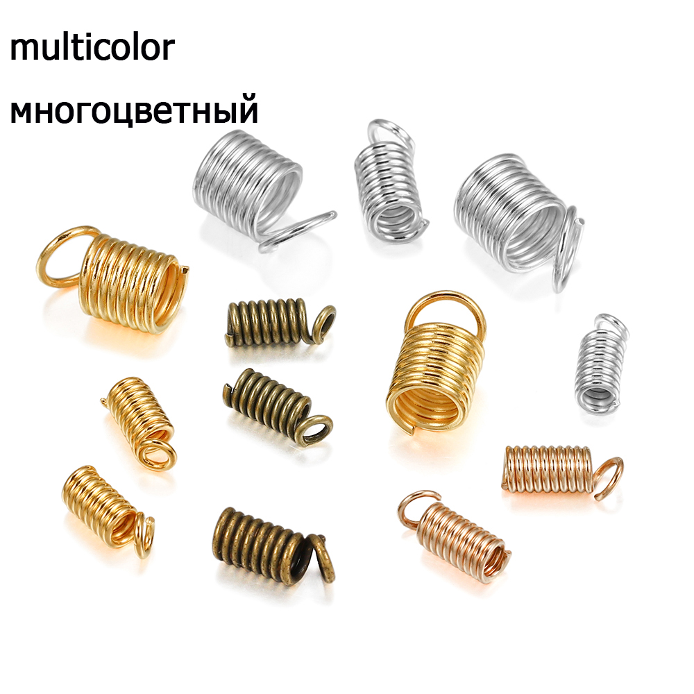 100pcs Metal Spring Crimp Clasps Leather Coil Cord Ends Fastener End Caps Connectors For DIY Bracelet Jewelry Making Accessories: 16mm / GRAY