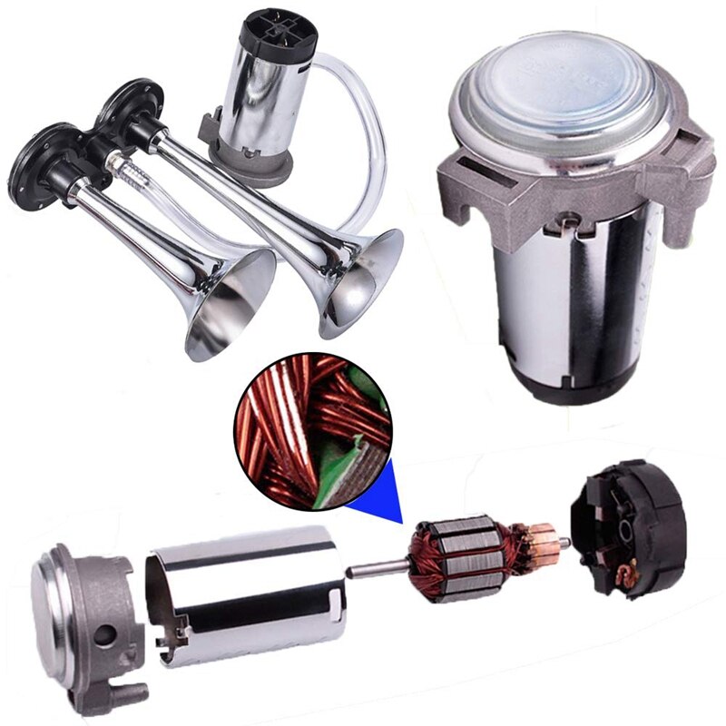 150DB Car Air Horn Kit, Super Loud Twin Tone Chrome Plated Zinc Dual Trumpet Air Horn with Compressor for Any 12V Vehicles Car T