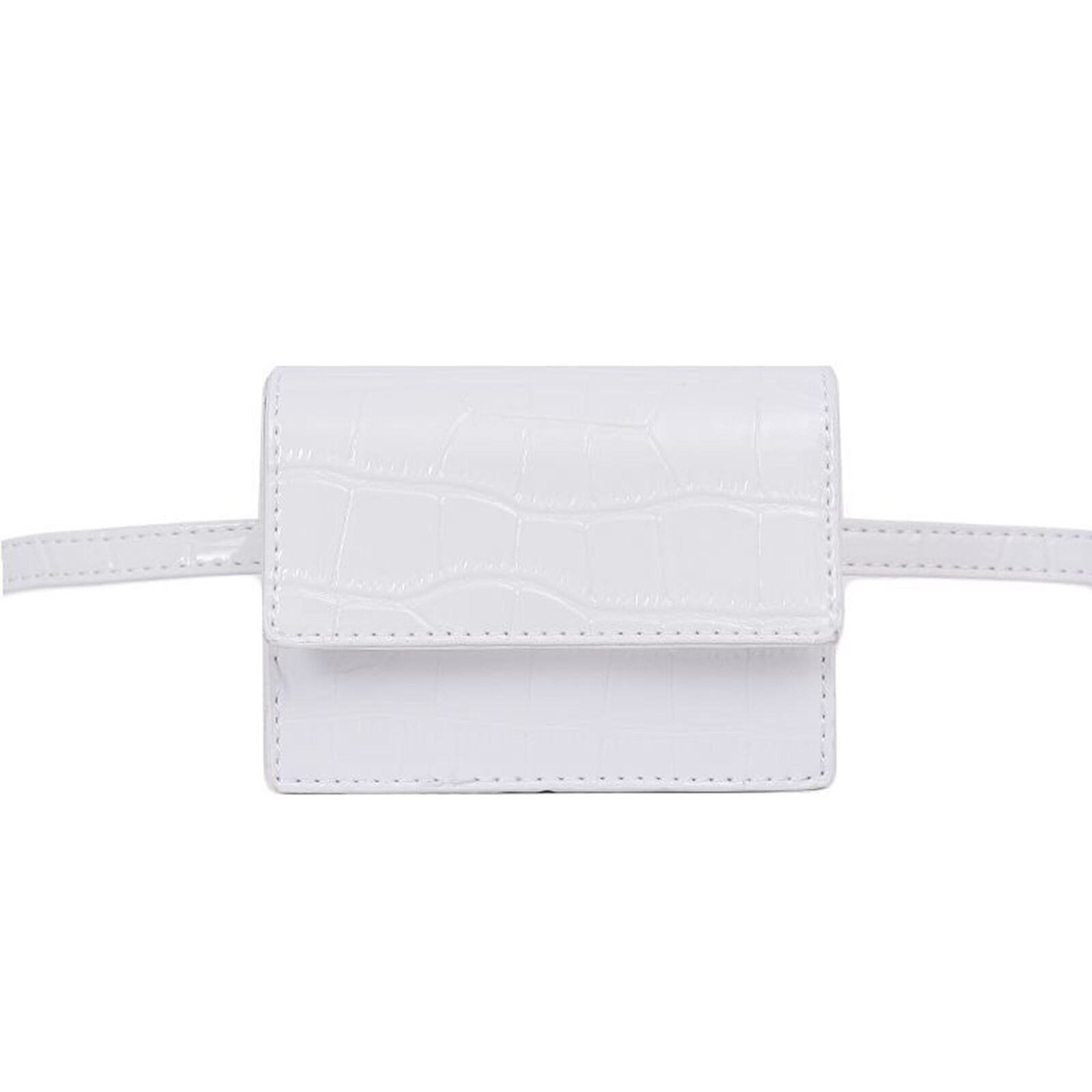 Vrouwen Mini Heuptas Trendy Kunstleer Krokodil Patroon Fanny Pack Met Afneembare Riem: WHITE
