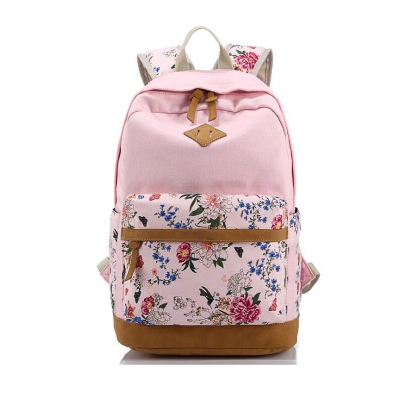 Vrouwelijke Vintage Bloemen Rugzak Canvas Tas Meisjes School Rugzak Vrouwen Rugzak Kinderen Schooltassen Rugzakken Voor Meisjes Schooltas: pink