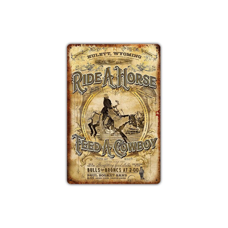 Rida ett hus mata en cowboy western metall plåtskylt rodeo plack metall rogers vintage väggdekor för bar pub klubb tallrikar skyltar: 10
