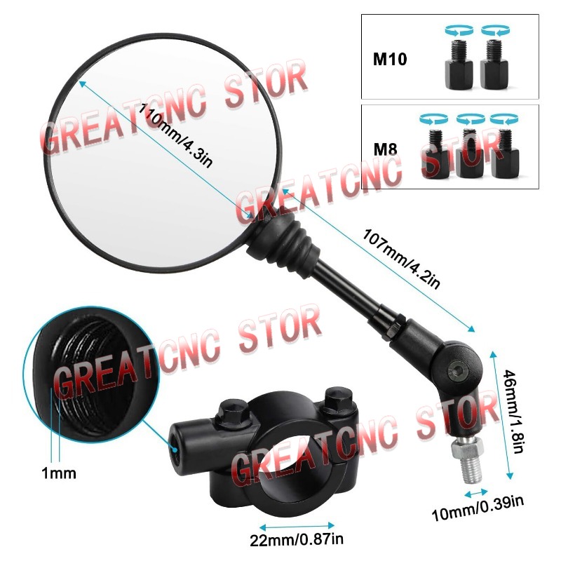 Um par preto universal espelho retrovisor da motocicleta anti-queda dobrável espelho redondo espelho lateral da motocicleta