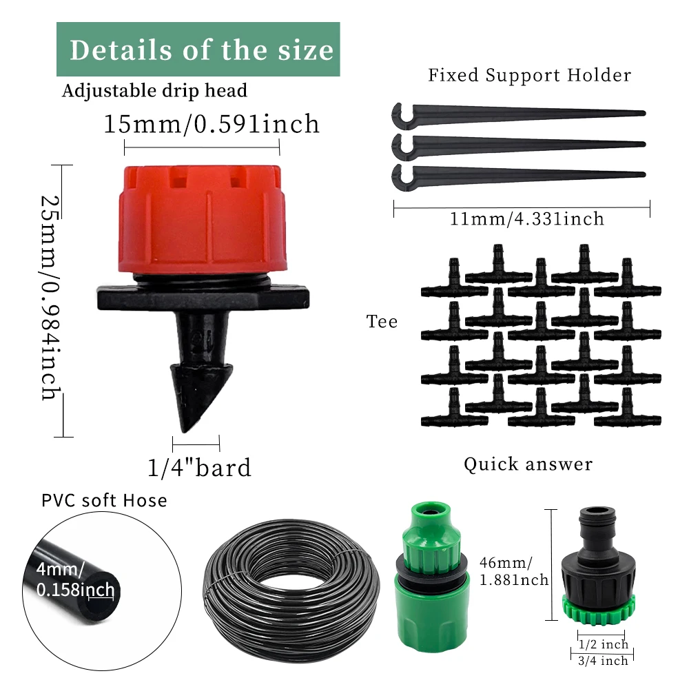 Greenhouse 10M-30M DIY Drip Irrigation System Automatic Watering Garden Hose Micro Drip Watering Kits with Adjustable Drippers