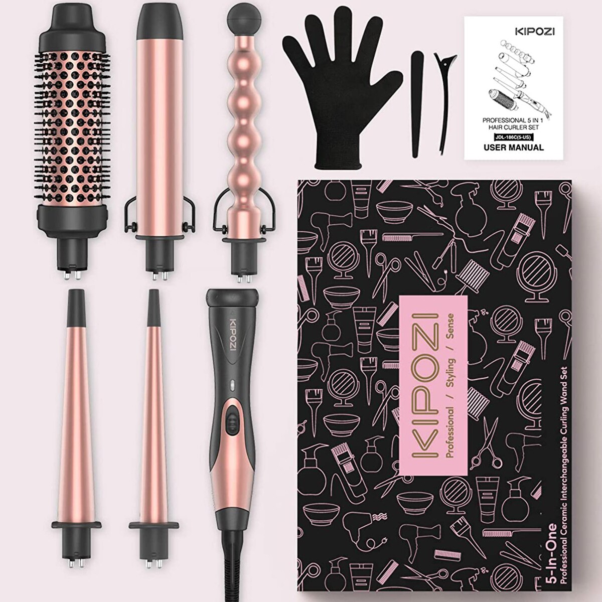 KIPOZI ferro arricciacapelli professionale 5 in 1 strumenti per capelli riscaldamento istantaneo ferro arricciacapelli elettrico spazzola ad aria calda barili in ceramica per donna