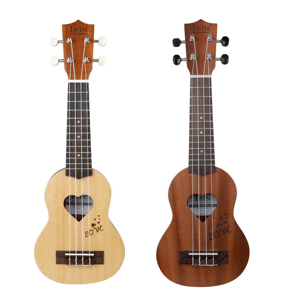 2PCS 17 Inch Ukulele Hawaii Mini Guitar Picea Asperata Heart-Shaped Tone Hole Basswood Ukulele on For Sweetheart Performance