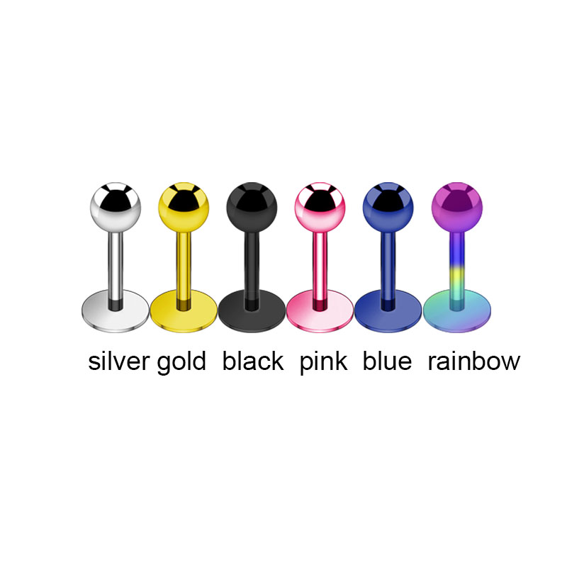 2 stuks Titanium Staal Labret Lip Piercing Bar Kraakbeen Oorbellen 6mm 8mm Zilver Zwart Goud Blauw Roze Regenboog 16G Lichaam Sieraden Punk