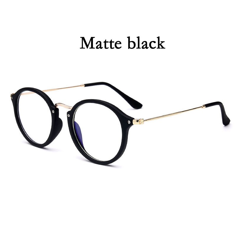 Gafas de luz azul, marco de gafas para ordenador, gafas redondas transparentes para mujer, gafas de montura óptica para mujer, montura transparente: Matte black
