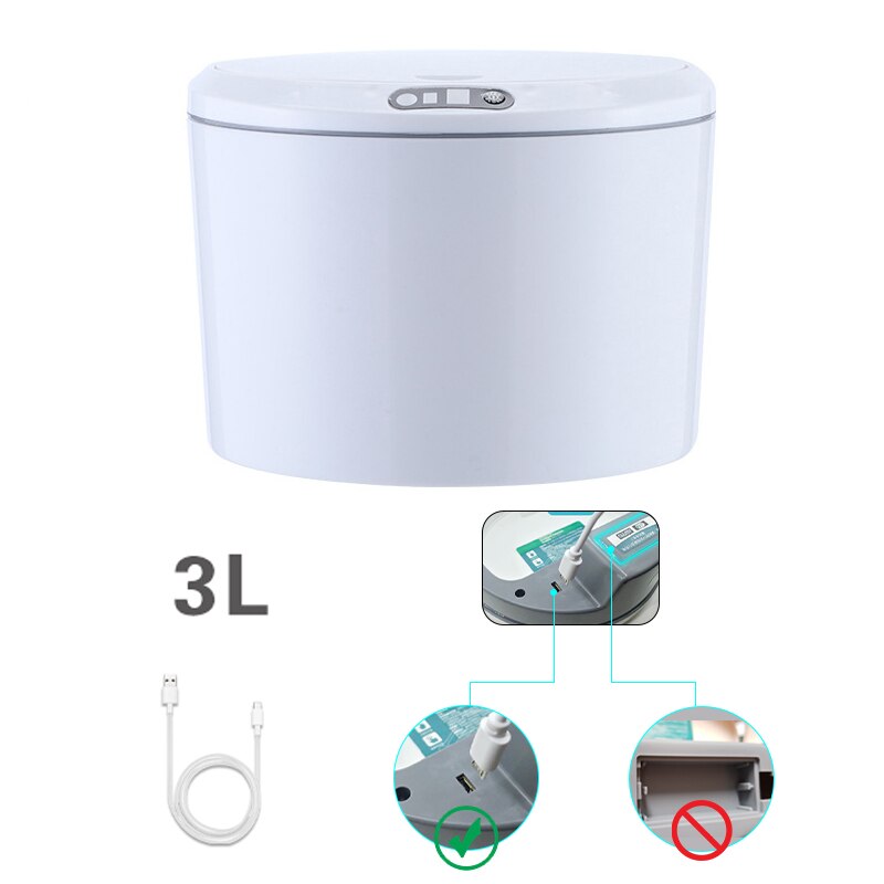 3/5L Smart Trash Cans Intelligent Desktop Waste Bin Automatic Touchless Trash Bin Infrared Motion Sensor Garbage Bucket Dustbin: white 3L B