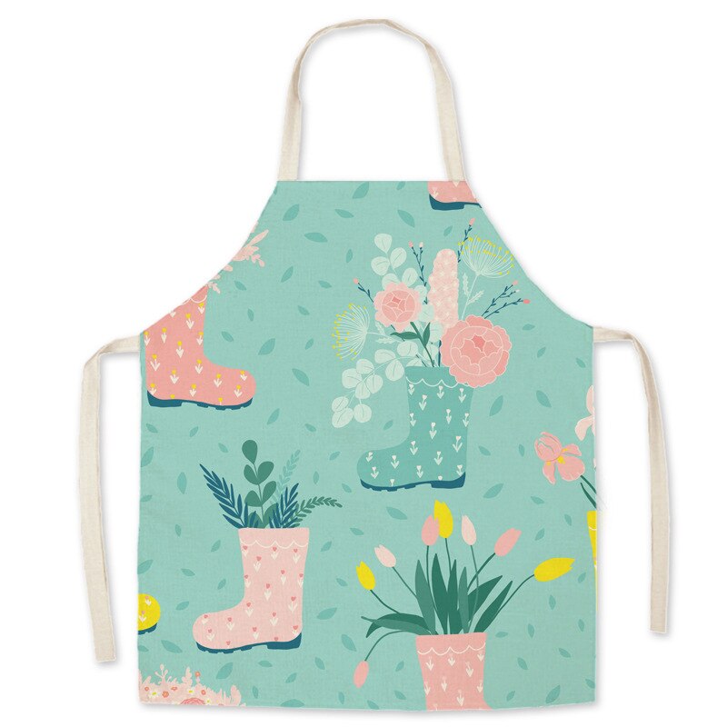 Delantal de cocina con dibujos animados para padres e hijos, sin mangas, de lino y algodón, Unisex, para hornear: NO.9 / 68x55cm adult size