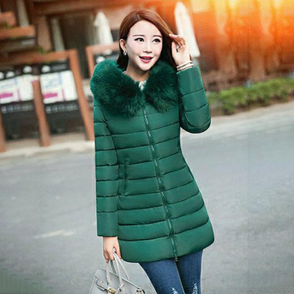 Plus size halflange katoenen bovenkleding winterjassen dames met grote bontkraag ultradunne dikke warme overjas kleding: Donkergroen / Xxl