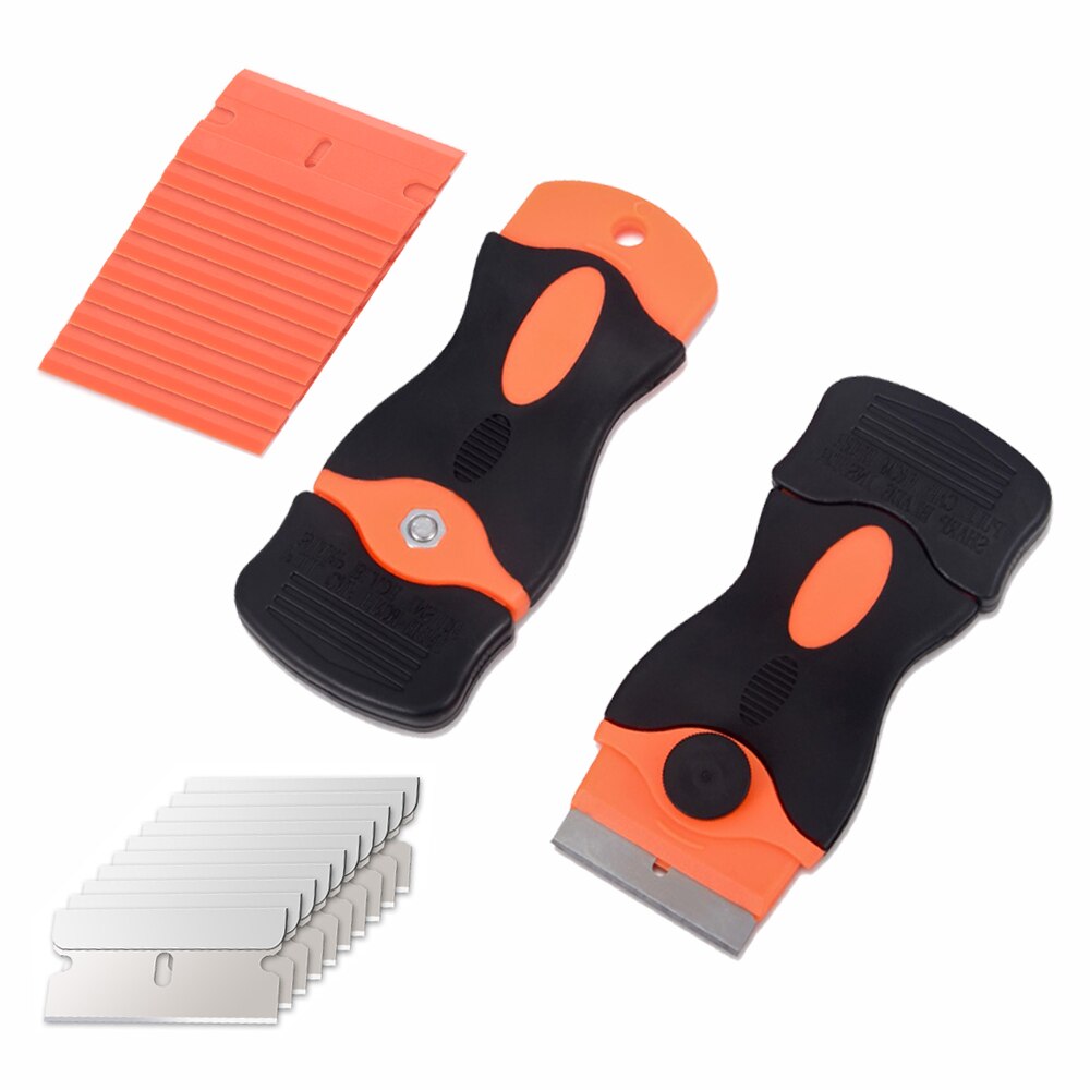 Ehdis 2Pcs Cleaning Wrap Vinyl Zuigmond Met Reservemesjes Glas Lijm Sticker Remover Scheermes Schraper Plastic Window Tint Auto gereedschap: Mixed Orange