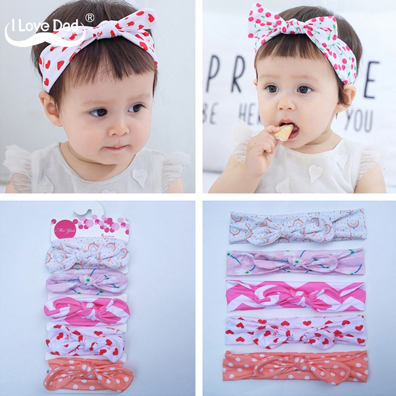 5 stuks/set schattige strikken baby hoofdband bloemenprint zachte baby meisjes hoofdbanden elastische haaraccessoires prinses baby haarband tulband