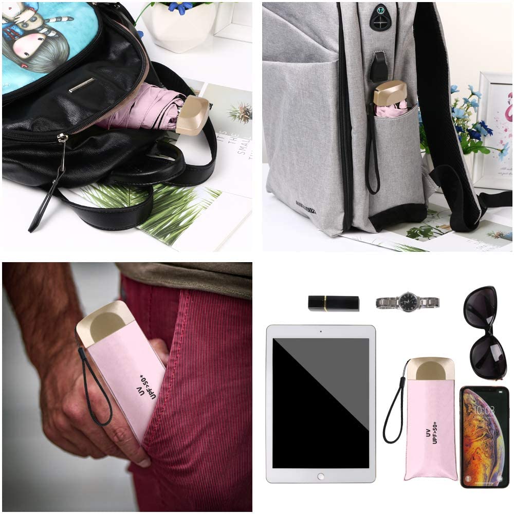Vrouwen Mini Pocket Paraplu Met Gouden Handvat Opvouwbaar Compact Reizen Paraplu Upf 50 + Uv Weerstand Regen En Zon paraplu