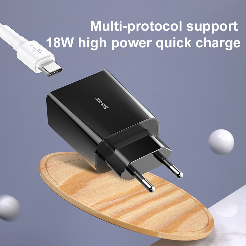 Baseus 18W Snelle Usb Charger Ondersteuning Quick Charge 3.0 Usb Type-C Pd Charger Mini Draagbare Telefoon Oplader voor Iphone Huawei Xiaomi