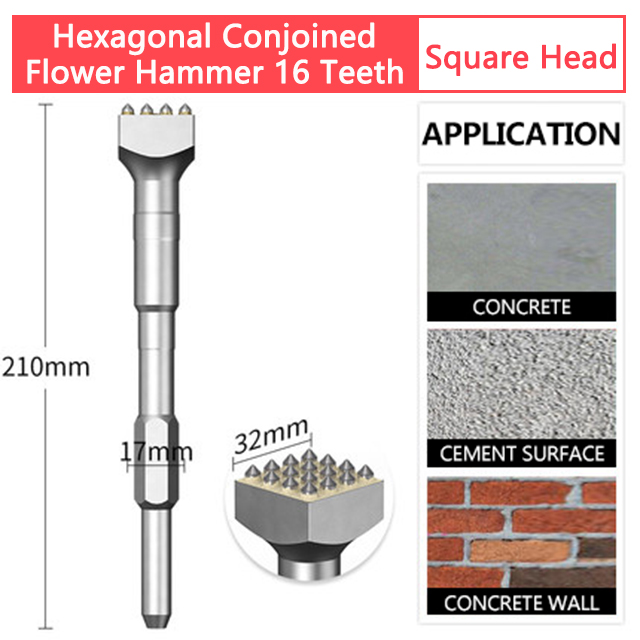 Flower Hammer Chisel Drill Bit Wall Concrete Cement Hit Lychee Surface Electric Pick Electric Hammer One Alloy Hair Hit Artifact: Silver